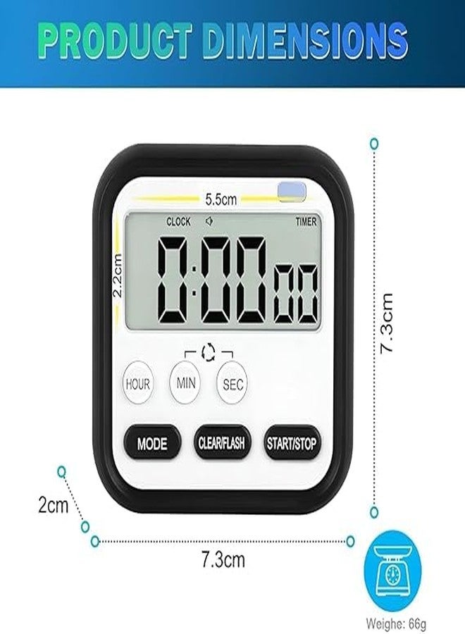 KRIVTEJ Stopwatch Timer for Study Kitchen Timer Large LCD Screen 24hr Digital Display Magnetic Retractable Stand Loud Alarm Stop Watch Countdown Flashing Light Study Timer for Students Cooking (Black) - Image 2